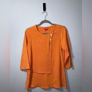 Toofan Artsy Lagenlook Cotton Orange Buttoned Layered Tunic Top Size Small EUC